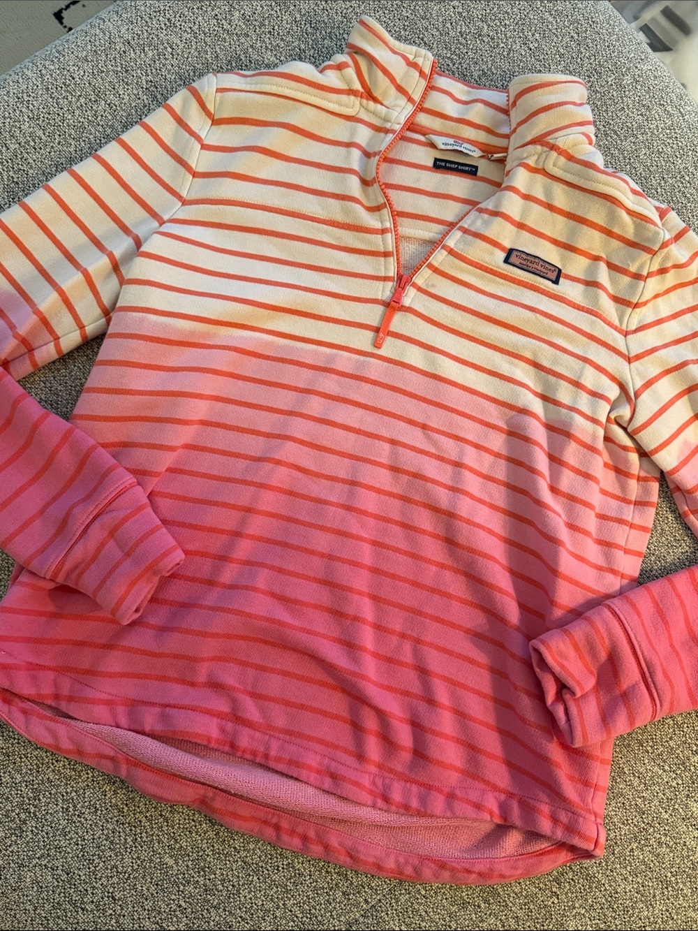 Vineyard Vines Pink and Orange Ombre Striped Quarter-Zip Pullover